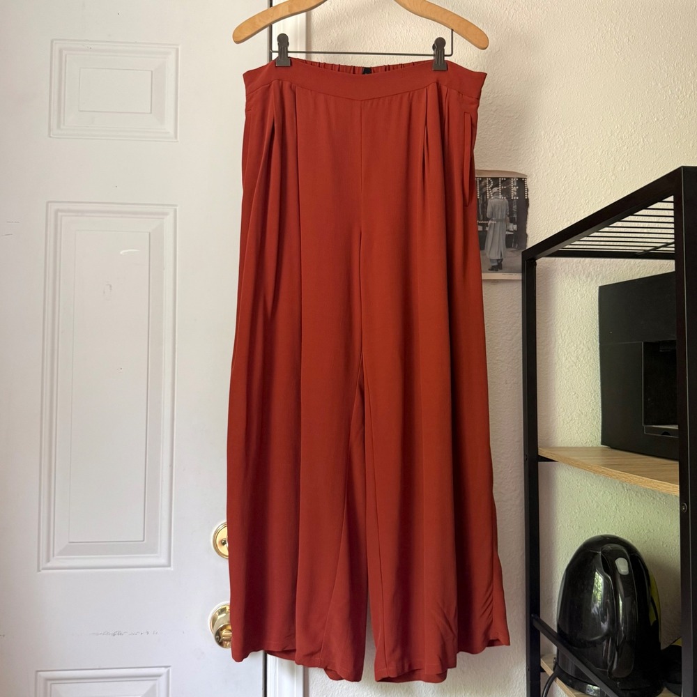 EILEEN FISHER rust orange tencel lyocell pull on wide leg cropped pants